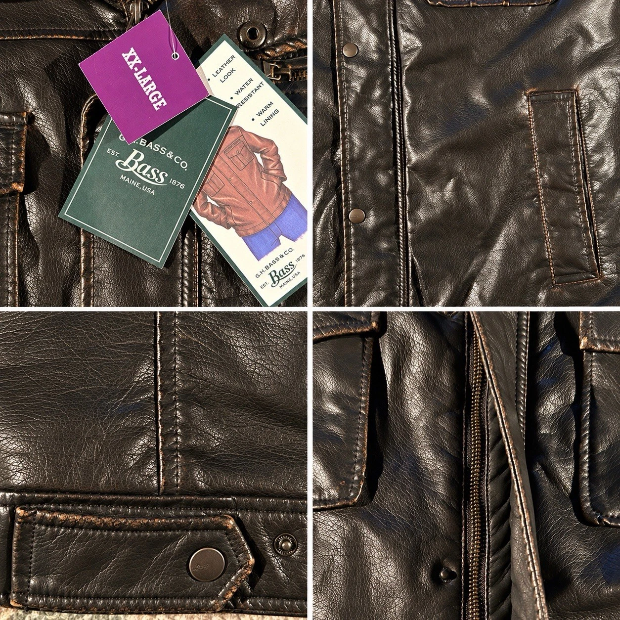 G.H. Bass Men’s XXL Faux Leather Sherpa Lined Jacket Brown NWT Workwear - product detail image 9