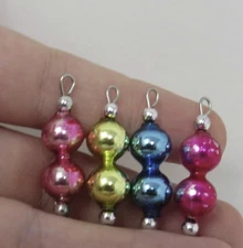 Lot of 4 Mini Icicle Ornaments Vintage Mercury Glass Bead Drop Ornaments ~ 1"