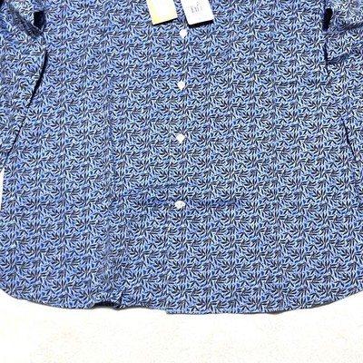 Borriello Button Down Shirt 17/43 XL Blue Botanical Print Italian 