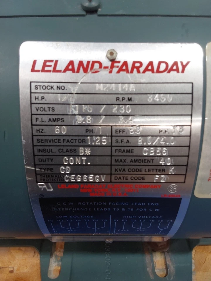 Leland-Faraday Mod. M2414A 1/2 hp. 3450 rpm. Elect Motor 115/230 1 Ph - Image 3 of 4