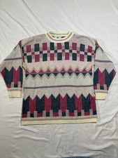 Vintage Bar Point Threads Mens Geometric Pattern Sweater Made In USA Size Medium