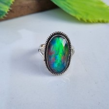 Australian Triplet Fire Opal Ring 925 Sterling Silver Designer Gift Ring PG8702