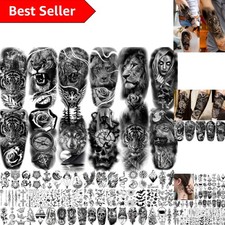 64 Sheets Large Black Arm Temporary Tattoos For Men Forearm Women Thigh, Half...