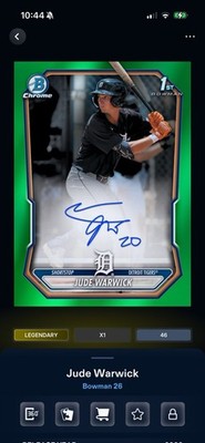 2026 Topps Bunt Bowman LEGENDARY Green Prospect Signature Jude Warwick - Tigers