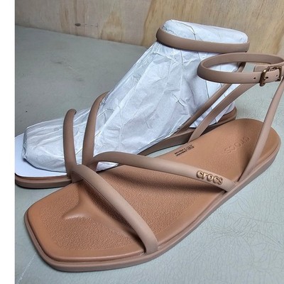 Crocs Miami Sandals Womens 9 Tan Beige Square Toe Ankle Strap 210256