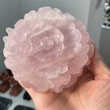 1.3LB 3.9" Natural Rose Quartz Flower Carved Heal Crystal Quartz +stand