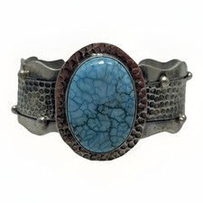 Navajo Handmade Kingman Turquoise Sterling Silver Cuff Bracelet