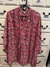 Josie Natori Asian Satin 3/4 Button Night Shirt Nightgown Wide Sleeve Loungewear