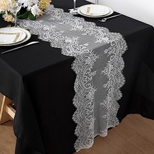 WHITE 15" x 117" Premium Lace TABLE RUNNER Scalloped edges Party Decorations