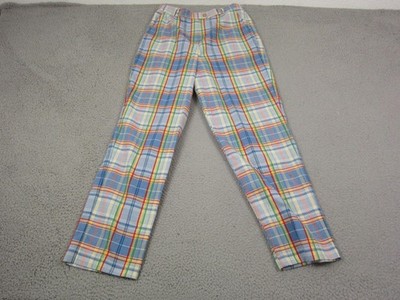 Vintage David Smith Pants Missy 14 Blue White 28x31 Plaid 70s Disco Made in USA