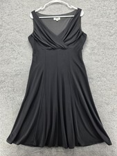Jones Studio Dress Womens 10 Black Sleeveless Fit Flare V Neck Cocktail Midi