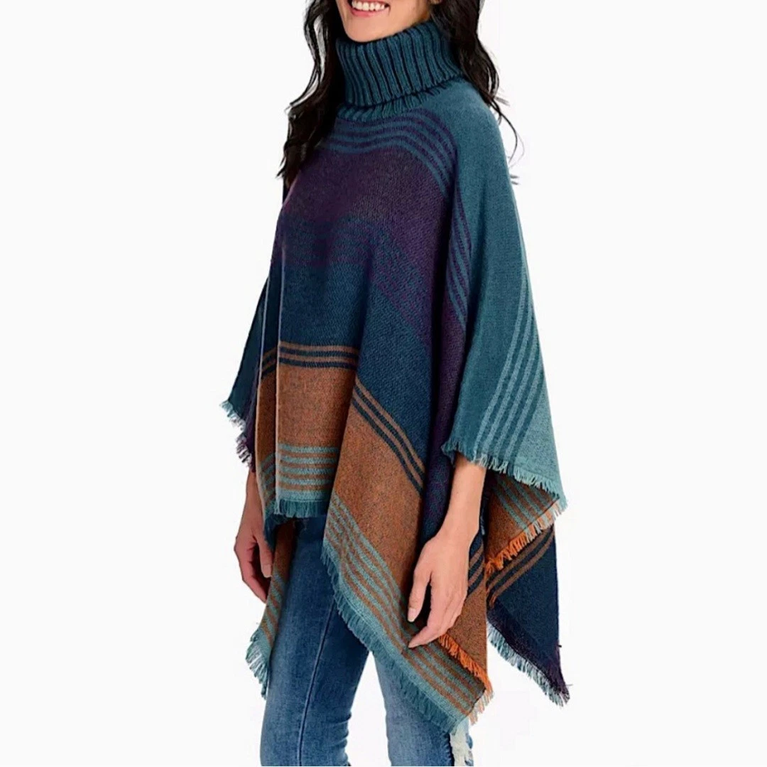 Tahari Turtleneck Poncho Sweater Women's (One Size fits most) Multicolor