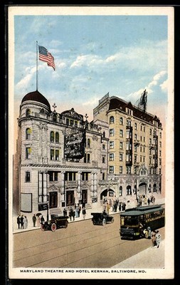 AK Baltimore, MD., Maryland Theatre and Hotel Kernan, Strassenbahn 