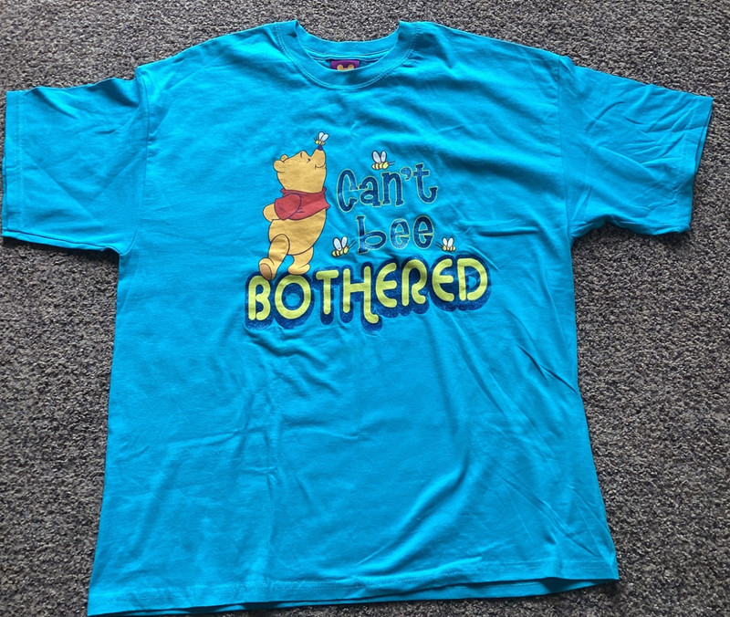 Vintage Disney  Winnie The Pooh Can’t bee Bothered Glitter  T Shirt XL Teal NWOT