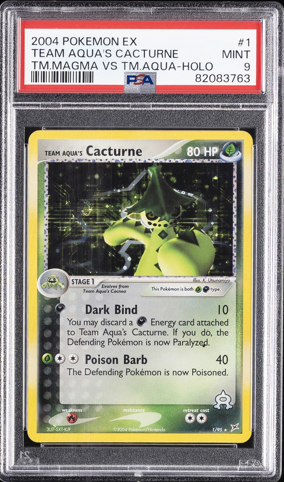 2004 POKEMON EX TEAM MAGMA VS TEAM AQUA #1 TEAM AQUA'S CACTURNE-HOLO PSA 9