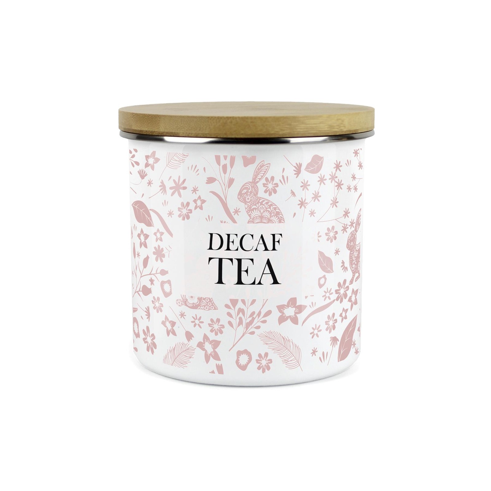 Wild Rabbits Decaf Tea Storage Canister - Pink Enamel Food/Drink Container