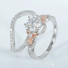 2 Ct Round Lab-Created Diamond Wedding Bridal Ring Set 14K Two Tone Gold Finish