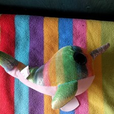 Ty Beanie Boo Nori Narwhal Whale 6  Plush Rainbow with Glitter Eyes Metallic