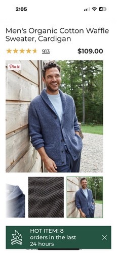 L. L. Bean 100% Organic Cotton Heavy Waffle Knit Shawl Collar Cardigan, Medium - Picture 5 of 5