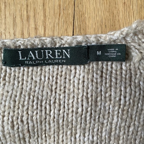 Lauren Ralph Lauren V-Neck Pullover Baumwolle Acryl hellbraun beige Grobstrick Damen M - Bild 6 von 11