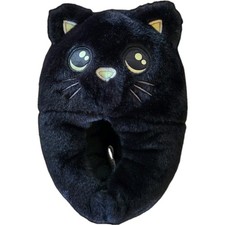 Way To Celebrate Halloween Black Cat Plush Slippers - Unisex Kid's S 9-10