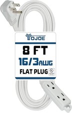 Indoor Extension Cord Outlet Extender, 3 Prong Grounded 8 Foot White 3-Outlets