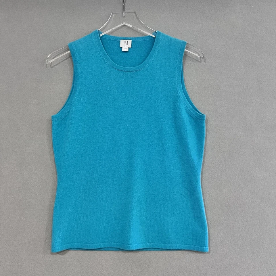 TSE кашемир Майка женский размер большой синий без рукавов вязаный свитер Топ - Изображение 2 из 4