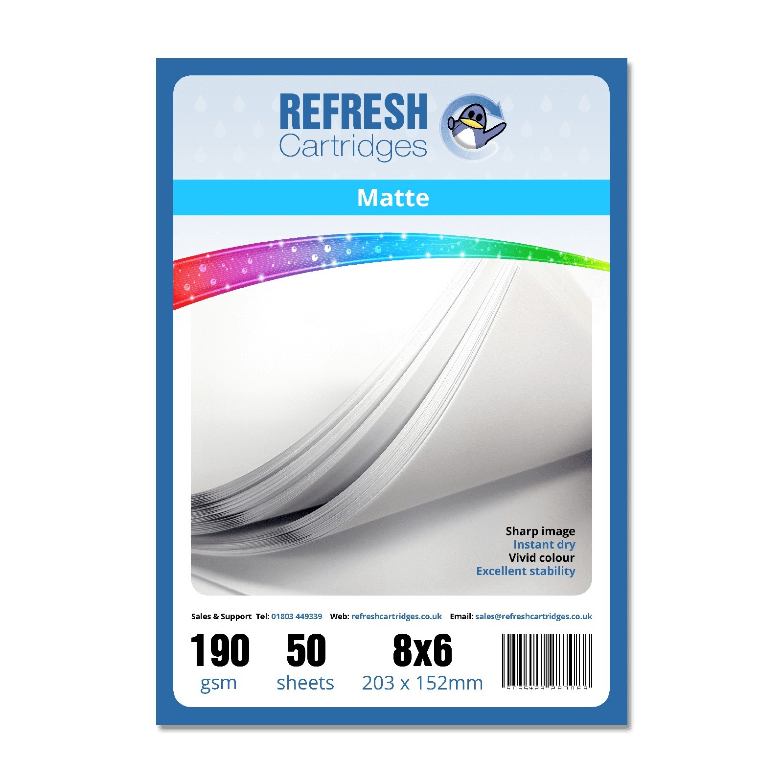 Refresh Cartridges Matte Coated 8x6 Professional Photo Paper 190gsm 50 Sheets