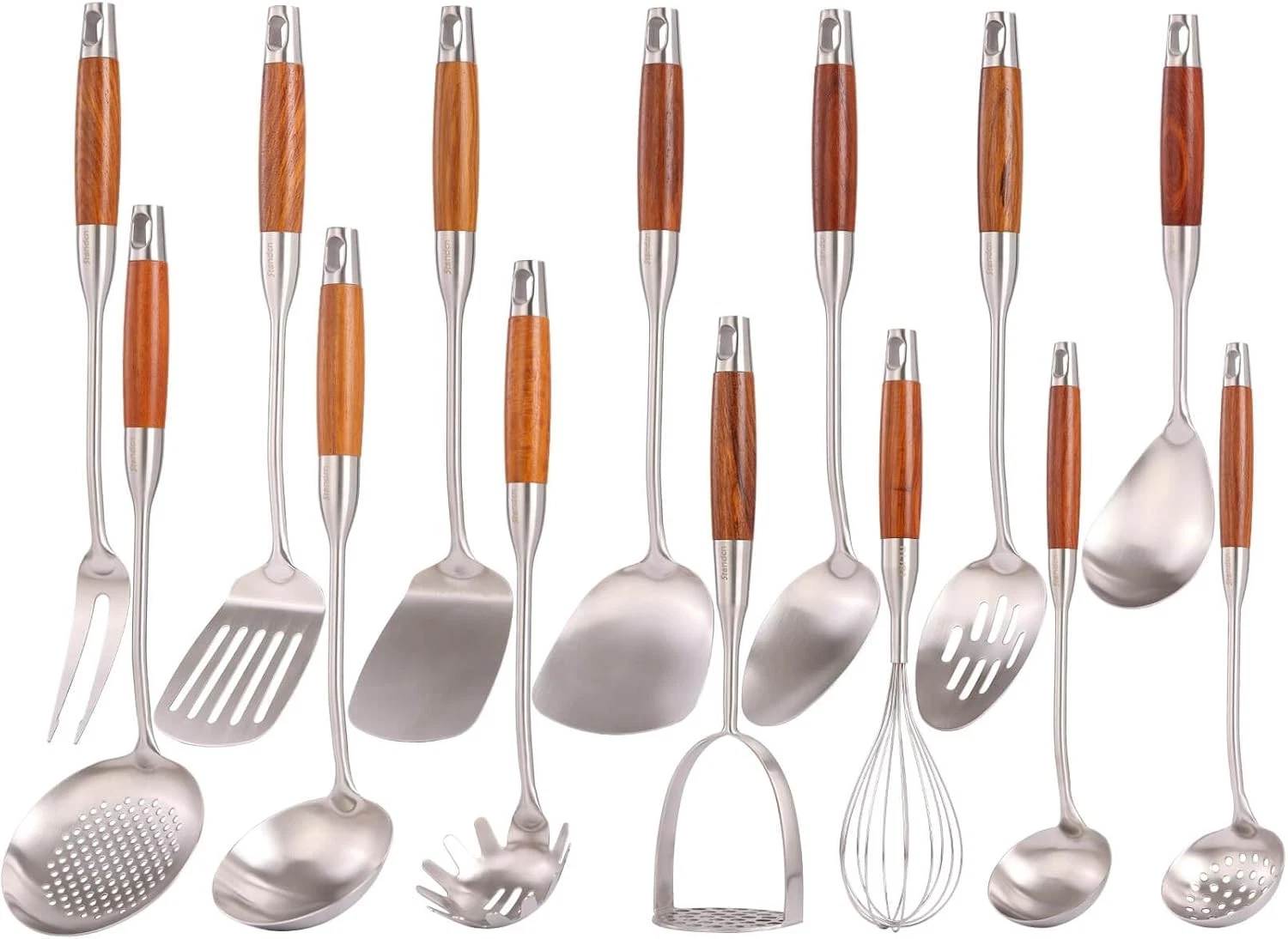 18/10 Stainless Steel Kitchen Utensils Set With Wooden Handle 14 Pcs