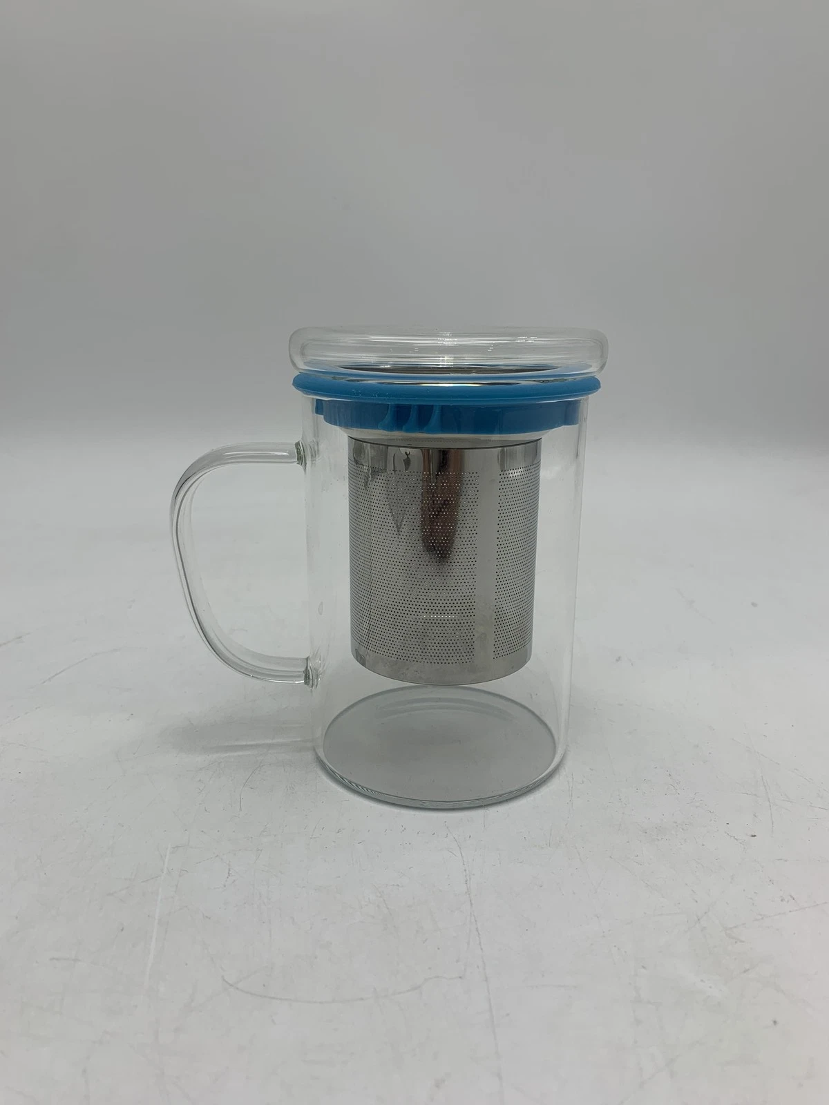 SUYIKA TOMOTIME GLASS TEA CUP WITH LID, 13.5 OUNCE, 400ML - BLUE