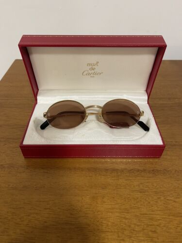 LUNETTES DE SOLEIL OVALES VINTAGE CARTIER St Honore Trinity plaqué or france - Photo 1 sur 15