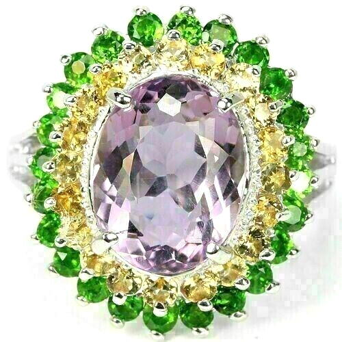 Sterling Silver Ring with Amethyst Citrine Chrome Diopside Mined Gems Size 7.5
