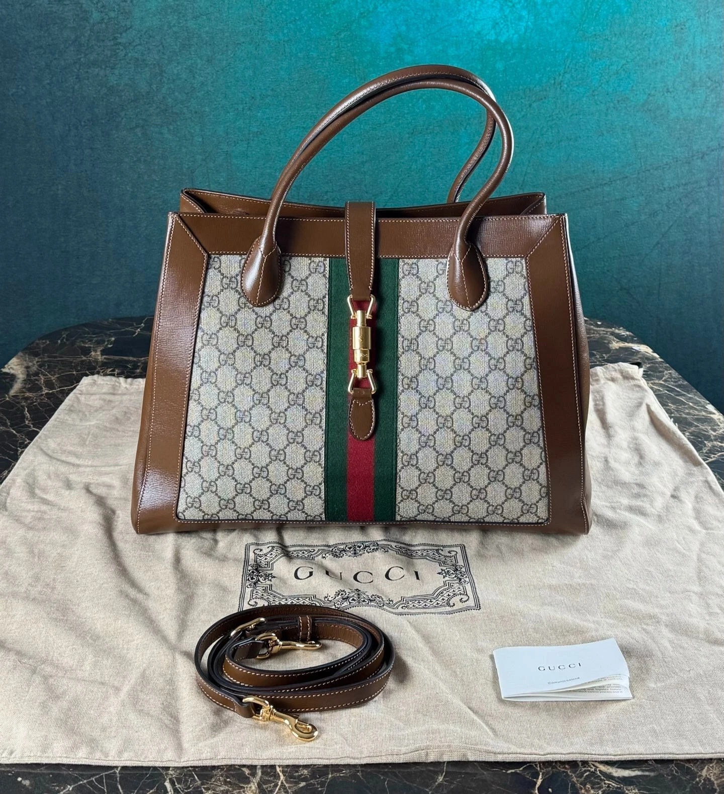 Sac fourre tout Gucci 1961 monogramme classique imprimé logo GG poignée supérieure