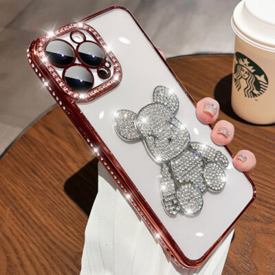 For iPhone 14 Pro Max 13 12 Pro 11 XS XR Bling Sparkle Diamond Cool Bear Case