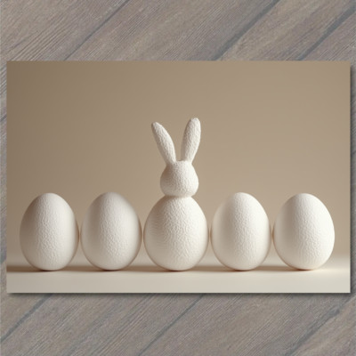 FLATCARD  Easter Bunny Egg Unique Minimalist White Design Lineup Funny
