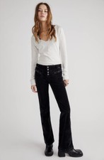 Free People Hit Back Slim Flare Velvet Velour Texture Button Boho Pants NWOT