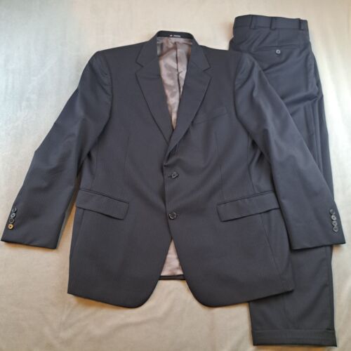 Hart Schaffner Marx Two Piece Navy Blue Pinstripe Two Button Suit - 44R, 38x28