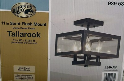Hampton Bay Tallarook 11 in. 4-Light Oxide Brass Semi Flush Mount Ceiling Light