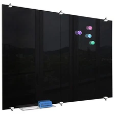 Black Glass Dry Erase Board Ultra-Large - 48" x 60" Splicing Magnetic Tempere...