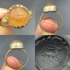 Ancient Roman Deer Intaglio  agate Stone bronze ring