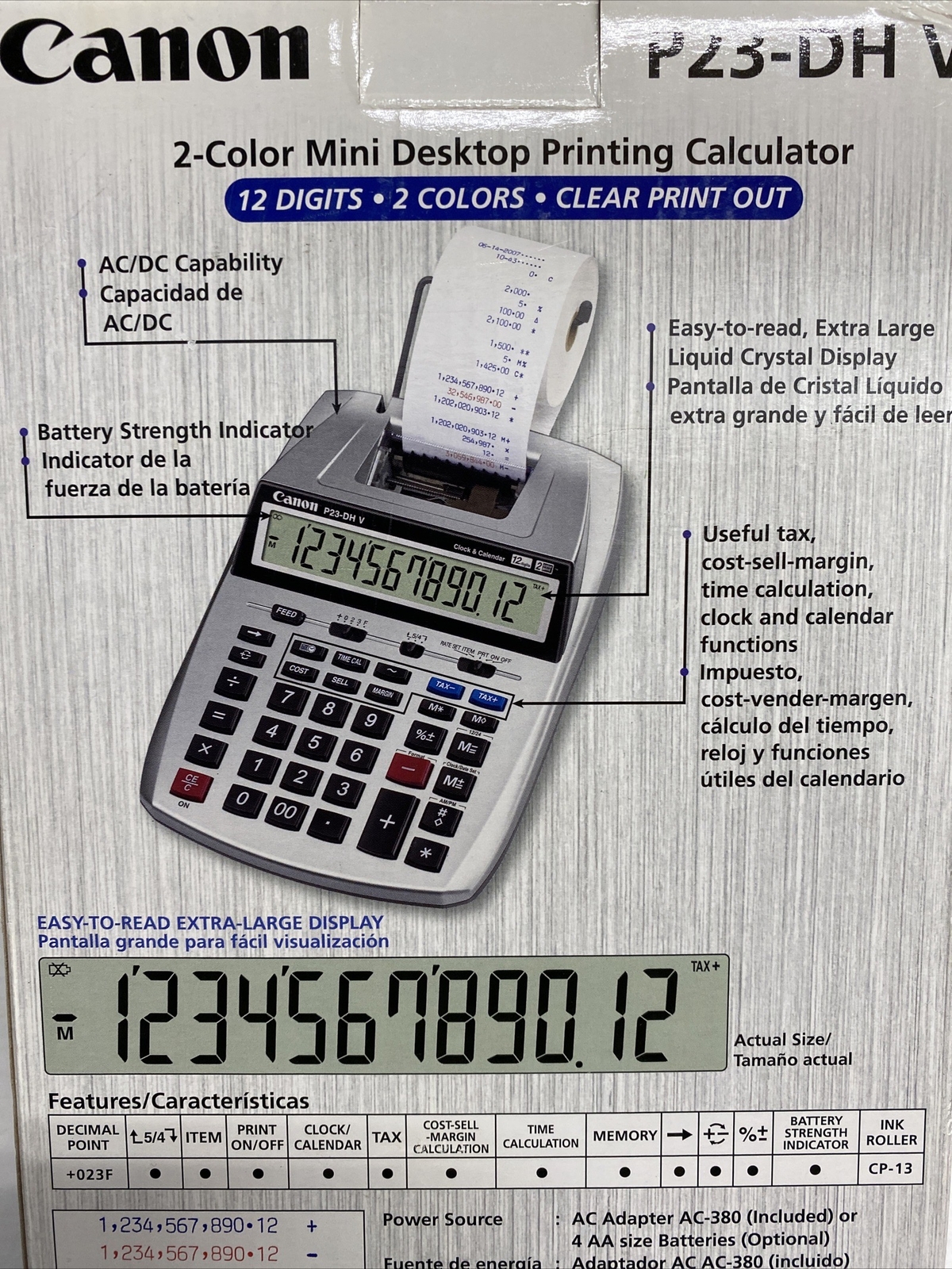 Canon P23DH V Mini Desktop Printing Calculator Clock Calendar Tax