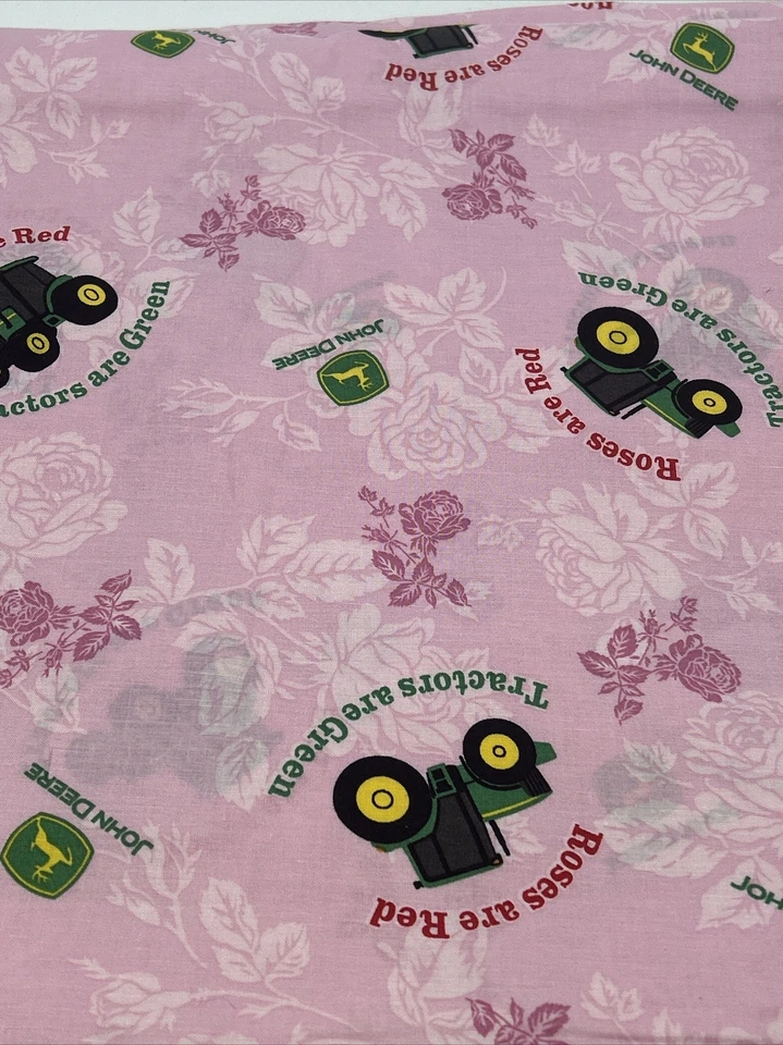 New John Deere Cotton Fabric Pink Roses Red Tractor Green Yardage Girl Quilt BTY - Image 3 of 4