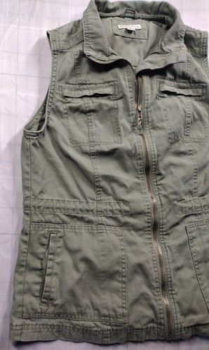 Merona Utility Vest Womens Size M Safari Green Khaki Tie Waist Pockets - Picture 3 of 9