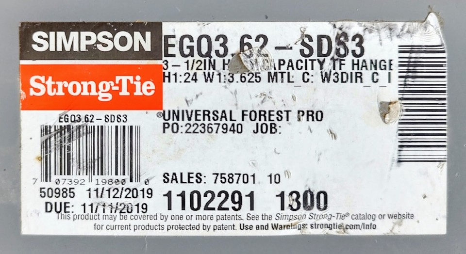 Simpson Strong-Tie EGQ3.62-SDS3 High Capacity Hanger with Hardware | eBay