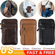 Men Leather Cell Phone Belt Bag Waist Bag Shoulder Pouch Crossbody Purse Pocket