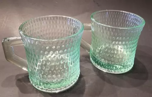 4 Vintage Anchor Hocking Green Dimpled Coffee/Tea Glasses cups depression