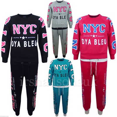 MÄDCHEN NYC NEW YORK STILVOLLER MASH PRINT TRAININGSANZUG JOGGINGANZUG HOODIE & UNTERTEIL 7-13 Jahre