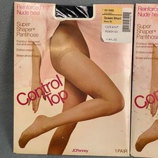 JC Penny Control Top Panty Hose Super Shaper Navy Queen Short 2 Pair Vintage USA