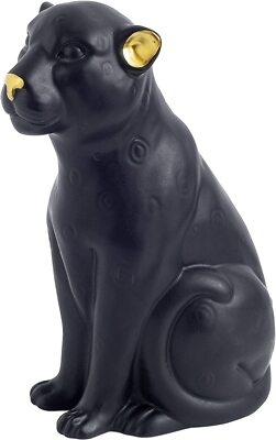 Leopard Black Panther Cat 28380 Ceramic Matte Black Gold Accent Statue 8.75'' H
