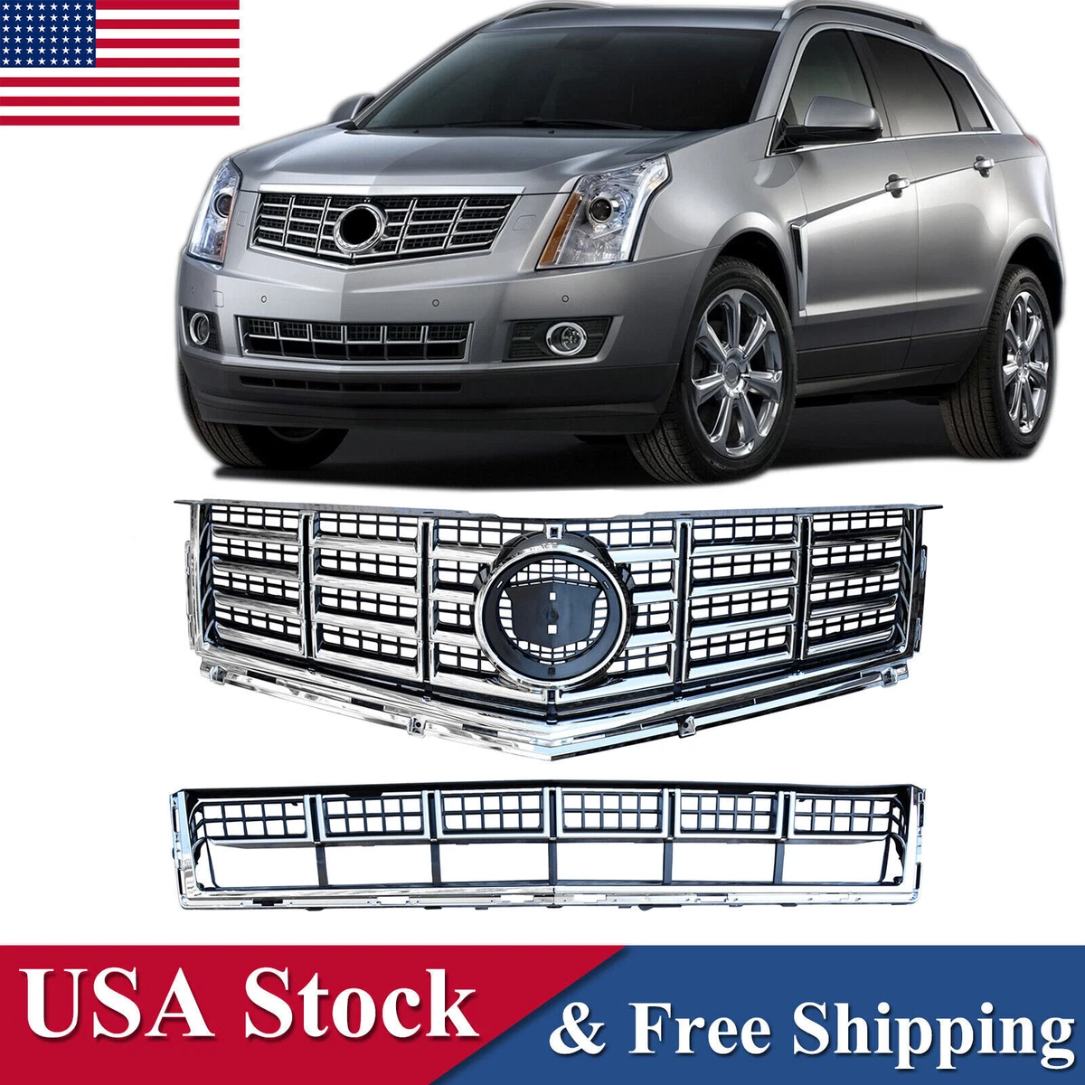 For 2013 2015 Cadillac SRX 2Pcs Front Bumper Upper Lower Grille
